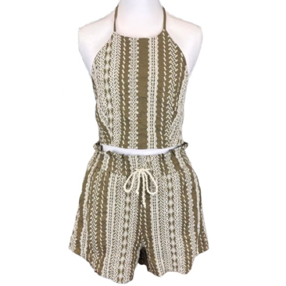 House of Harlow 1960 x Revolve Embroidered Linen Blend Shorts & Halter Set S